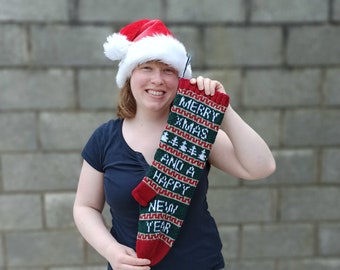 PDF Pattern Christmas Stocking, Knit Christmas Stocking, Knit Xmas Stocking, Merry Xmas sock, Knitting Pattern Sock, Fairisle Stocking