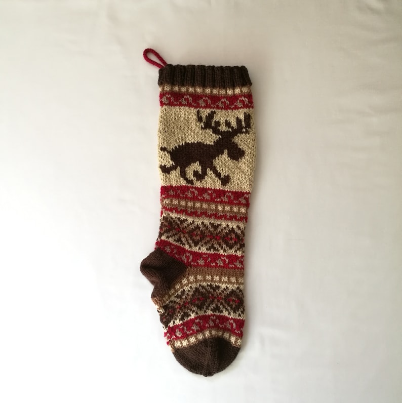 Fair isle stocking Knit Christmas Stocking Brown Christmas Stocking Knit Holiday Stocking Reindeer Santa Sock Knit Reindeer Sock BBBR