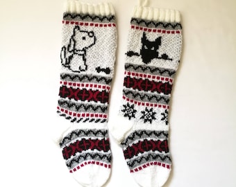 Pattern Dog Christmas Stockings, Stranded knit dog, Santa Sock for Dog, FairIsle Dog, Knitting pattern Dog, PDF pattern