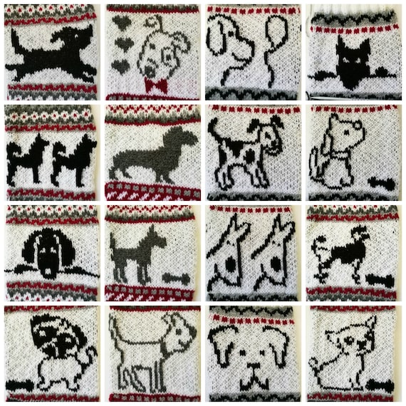Dog Fair Isle Knit Charts of 16 