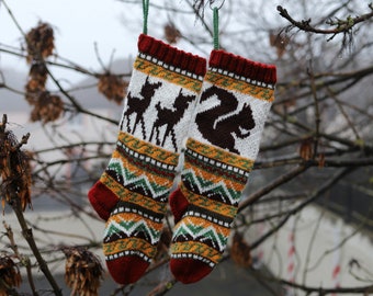 Squirrel Fairisle Pattern, Fawn Pattern, Christmas Stockings pattern, Fair Isle Christmas stocking, fairisle squirrel, knit fawn PDF