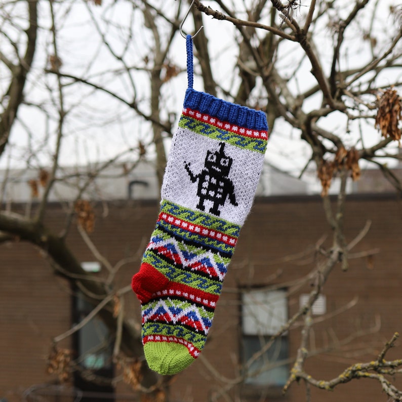 Robot Fairisle Pattern, Unicorn knit Pattern, Christmas Stockings pattern, Fair Isle Christmas stocking, fairisle unicorn, knit robot PDF image 3