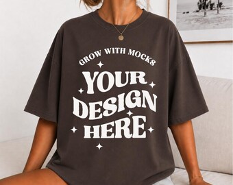 Espresso C1717 T-Shirt  Mockup Comfort Colors Mocks Model Mockup C1717 Brown Shirt Mock White Comfort Colors Mock Up Girl Women's Tshirt