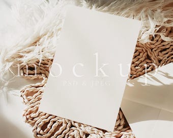 5x7 Card mockup Smart Object Boho Modern Greeting card Mock up Simple White Minimalist Card  Wedding invite mock up Stationary Invitation