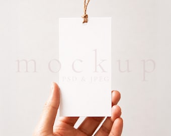 Gift Tag Mockup PSD PNG, Hand Holding Label Thank You Favor Tag Template, Rectangular Tags Goodie Bag Mock Up Photoshop Treat Tag Card 2x3.5