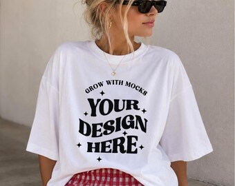 White T-Shirt Mockup Ivory C1717 Mockup Comfort Colors Mocks Model Mockup C1717 Shirt Mock White Comfort Colors Beach Mock Up Girl Summer