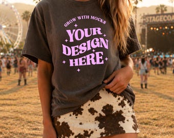 T-Shirt Mockup Charcoal C1717 Mockup Comfort Colors Mocks Model Mockup C1717 Shirt Dark Grey Comfort Colors Festival Western Cowgirl Country