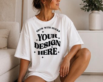 White T-Shirt Mockup Ivory C1717 Mockup Comfort Colors Mocks Model Mockup C1717 Shirt Mock White Comfort Colors Beach Mock Up Girl Summer