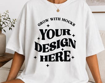 White T-Shirt Mockup Ivory C1717 Mockup Comfort Colors Mocks Model Mockup C1717 Shirt Mock White Comfort Colors Flower Mock Up Girl Cream