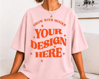 Blossom C1717 T-Shirt  Mockup Comfort Colors Mocks Model Mockup C1717 Light Pink Shirt Mock White Comfort Colors Mock Up Girl Women's Tshirt