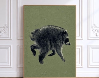 Stampa artistica da parete di Jimothy il procione, Arte del procione di Seattle, Arte murale del procione, Arte murale moderna della natura, Regalo per amanti degli animali, Regalo per amanti dei procioni