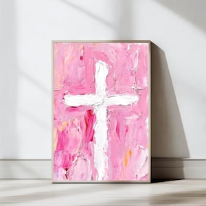 Pink Cross Modern Christian Wall Art, Wall art decor, Christian Wall Art, Jesus Loves You, Jesus print, Bible Art Print, Digital Download