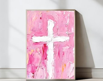 Pink Cross Modern Christian Wall Art, Wall art decor, Christian Wall Art, Jesus Loves You, Jesus print, Bible Art Print, Digital Download