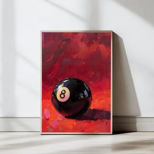 Lucky 8 Ball Wall Art, Vintage Pool Ball Print, Red Pool Poster, Retro Aesthetic Apartment Decor, Billiards Print, Digital Download