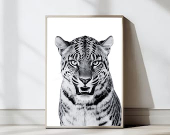 Leopard Roar Print, Leopard Wall Art, Stylish Wall Art, Black and White Animal Decor, Living Room Wall Art, Home Decor, Digital Prints