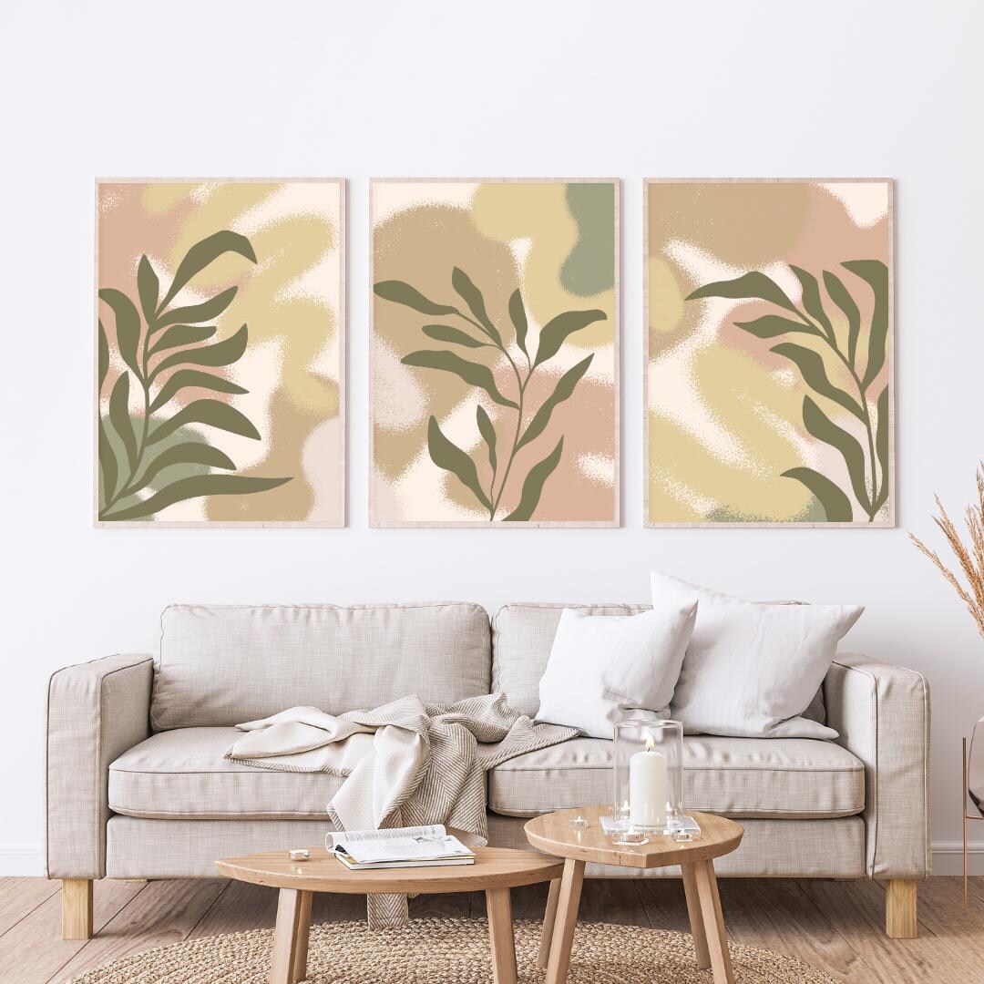 Abstract Botanical Set of 3 Digital Wall Art, Bold Floral Wall Art ...