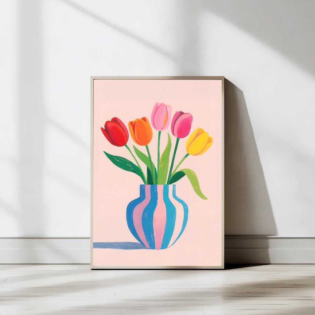Colorful Tulip Wall Art, Modern Floral Vase Prints, Bold Botanical ...