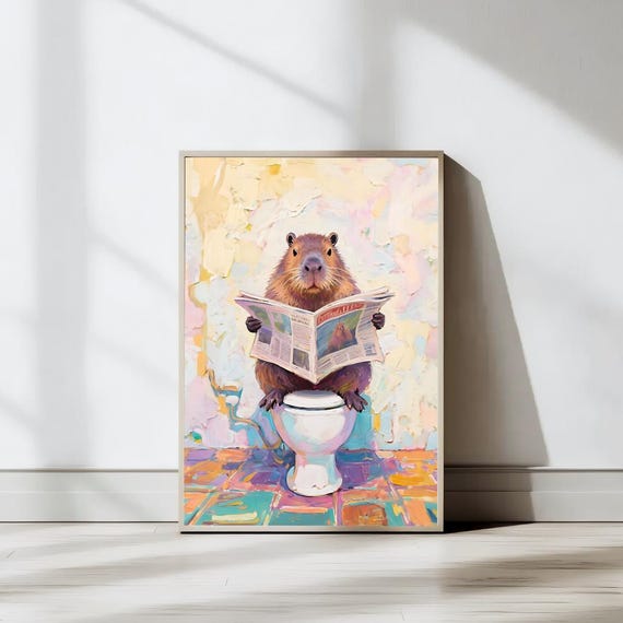 Capybara Wall Art, Funny Bathroom Cute Capybara Art, Capybara Poster, Capybara Print, Kids Bathroom Whimsy Animal Art, Digital Download