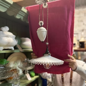 Vintage French rise and fall pendant light with counter balance mechanism