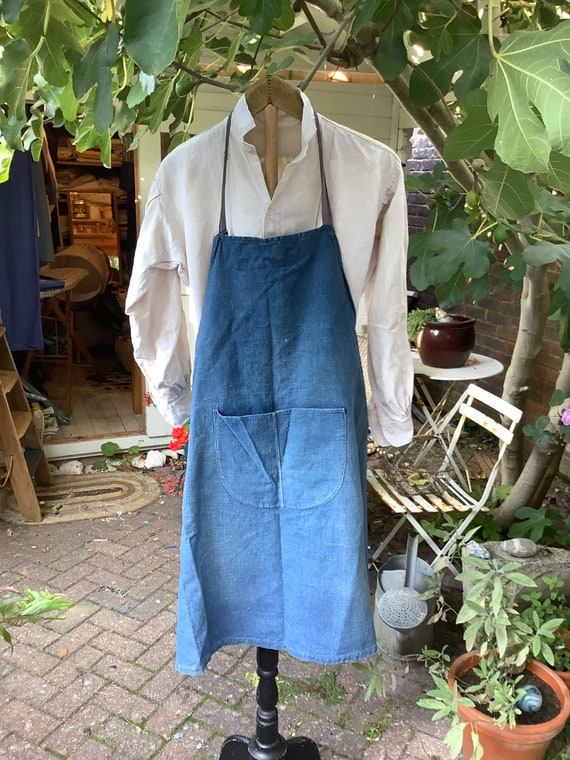 Antique French artisan indigo apron