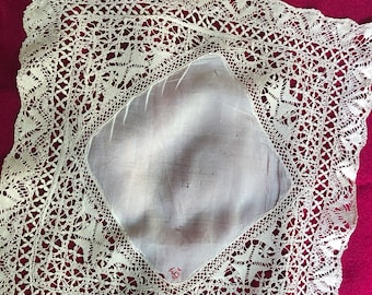 Antique Maltese blond  lace and silk hankerchief