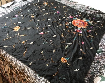 Antique Chinese embroidered silk shawl