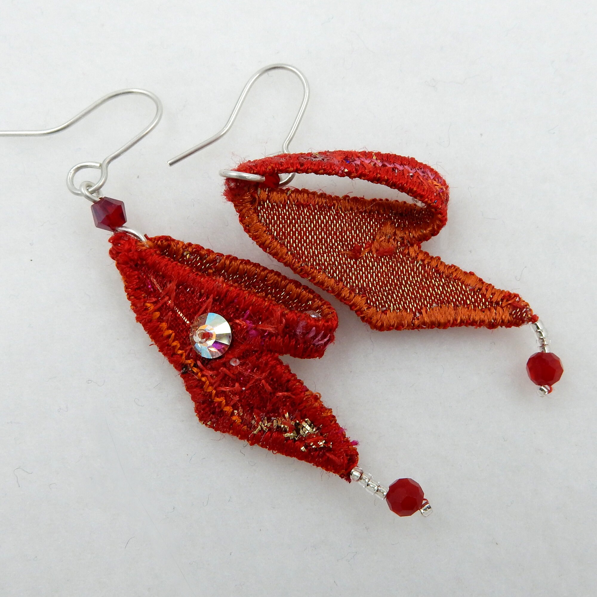 Embroidered Textile Earrings. Statement Earrings in Red Etsy UK
