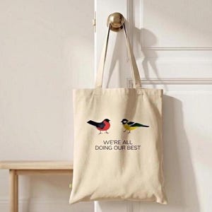 Two Birds 100 % Cotton Canvas Tote Bag Natural. Practical Strong. Long Handles.