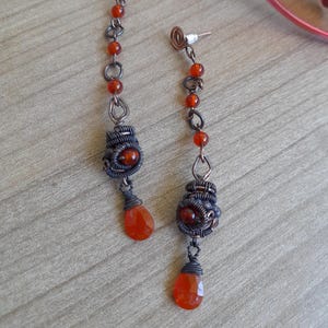 Boho Edelstein Lange Ohrstecker - Karneol und Achat Träne Kupfer 3,5 &quot;- Einzigartiges Geschenk für sie - handgemachter Edelstein Schmuck