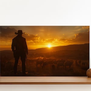 Cowboy Sunset Rolled Poster, Wild West Wall Art, Vintage Western Decor, Lone Ranger Print, Cattle Ranch Scene, Rugged Landscape Picture
