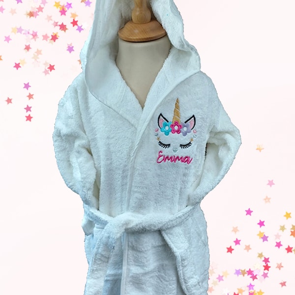 Peignoir/robe de chambre à capuche pour les bébés/tout-petits à personnaliser  avec motif Licorne