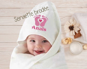 Serviette Bébé Nouveau née Serviette à Capuche  personnalisée Cadeau Naissance Cadeau Baptême Cadeau Nouveau Né