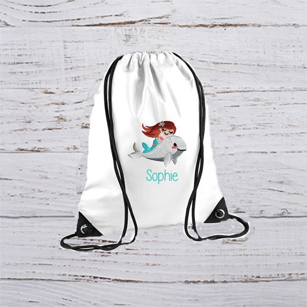 Sac de piscine natation enfant fille brodé avec motif sirene et personnalisé