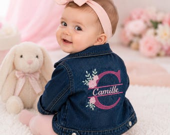 Personalized denim jacket for girls with a monogram and her name. First denim jacket. Denim jacket for baby or toddler.