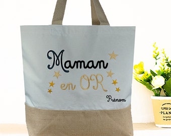 Cadeau Maman à personnaliser. Cadeau fête des mères. Sac fourre-tout en toile avec base en jute