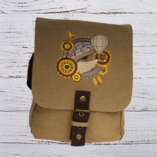 Steampunk Around the Globe  Sac Bandoulière Style Vintage en toile à iPad™/Tablette