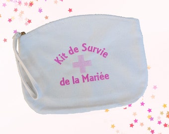 Trousse pochette pour le Kit de survie de la Mariée Brodée | Cadeaux de la mariée | bride | Cadeau EVJF