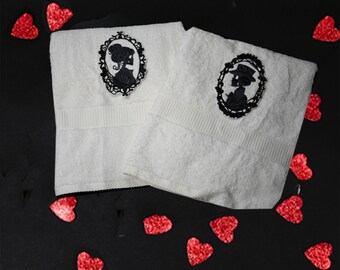 Ensemble de Serviettes de bain Théme Gothique pour Elle et Lui, Cadeau mariage gothique, Personnalisation gratuit