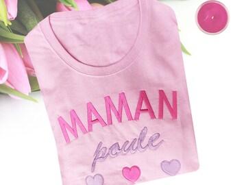 T-shirt  Rose brodé avec le motif Maman Poule