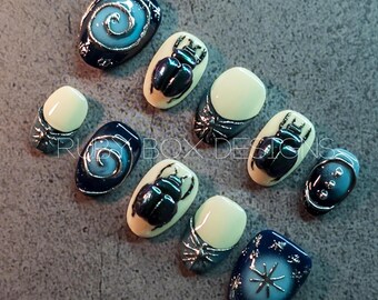 Uñas postizas 3D con diseño gótico de insectos y arañas – Juego de uñas con diseño de insectos oscuros hecho a mano