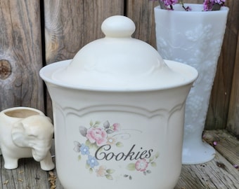 Vintage Pfaltzgraff Tea Rose Cookie Jar Canister, Stoneware Kitchen Container 1980s