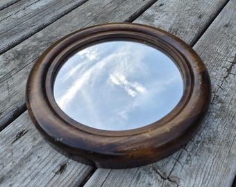 Vintage Mirror, Round, Solid Wood Walnut Frame, Svboda Industries