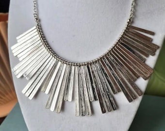 Statement Bib Necklace Silver Tone Adjustable Chain Vintage 1980s Liz Claiborne