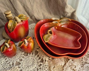 Vintage Red Apple Kitchen Dish Set Ceramic, See Details