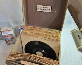 Vintage 45 RPM Record Case, Platter-pak with 30+ Records