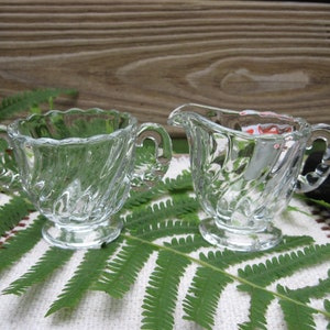 Fostoria Glass Colony Pattern Creamer and Sugar Set, Clear Pressed Glass, Vintage Open Creamer and Sugar, circa 1940&#39;s Fostoria Glass