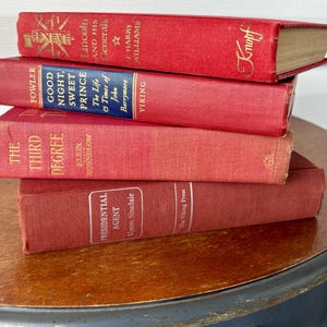 Red Book Decor, Shades of Red Book Covers, Shelf Decor, Library Decor, Stack of Books, Book Collection, Lot of 4 Vintage Books