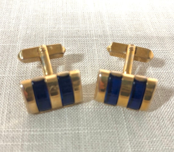 Vintage Swank Cuff Links September Birthstone Blu… - image 1