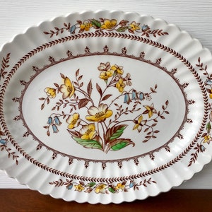 J&G Meakin Braemar Pattern Oval Serving Platter 12&quot; English Staffordshire Classic White China, Yellow Floral Design England