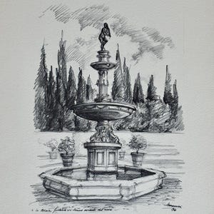 Gardens of Villa Medici Collection of 8 Fine Art Drawing Prints, Italian Lithographs by Anna Mannini 1974, Tuscany Landscape & Gardens